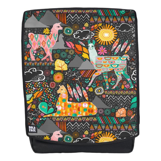 Reizende Lamas auf grauem Rucksack (Vorderseite)