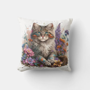 Reizende Maine Coon Kätzchen im Wasserfarbeneffekt Kissen