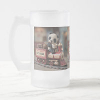 Reizende Panda-Figur auf einem Vintage-Spielzeugzu