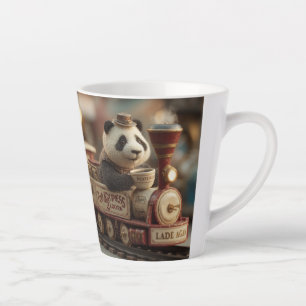Reizende Panda-Figur auf einem Vintage-Spielzeugzu Milchtasse