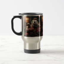 Reizende Panda-Figur auf einem Vintage-Spielzeugzu