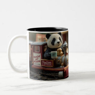 Reizende Panda-Figur auf einem Vintage-Spielzeugzu Zweifarbige Tasse