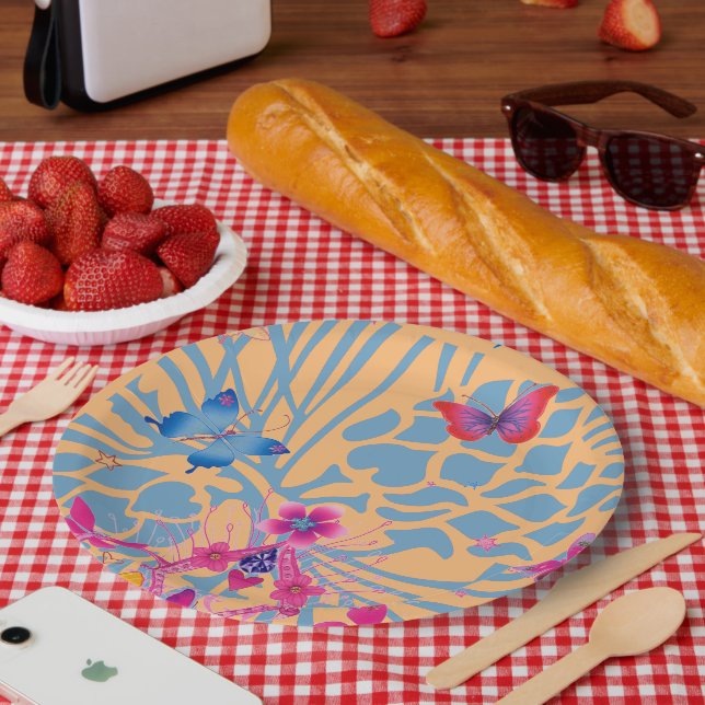 Reizende Papier-Teller mit Schmetterlings-Blumenmu Pappteller (Picknick)