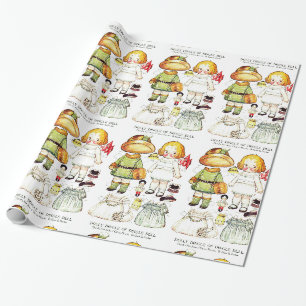 Reizende Papierpuppe im Vintage-Stil und Outfits Geschenkpapier