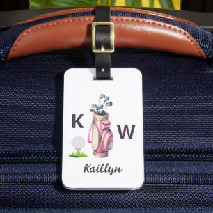 Reizende rosa Golfbag personalisiert mit Monogramm Gepäckanhänger