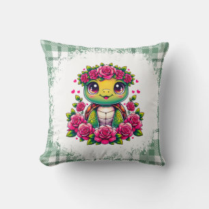Reizende Schildkröte mit Blumenkrone Kissen