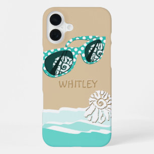 Reizende Seegrüne Punkte Sonnenbrille Name Strand iPhone 16 Plus Hülle