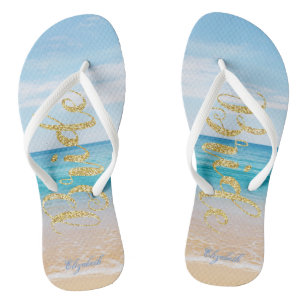 Reizende Strandgold-Glitter-Braut - Personalisiert Flip Flops