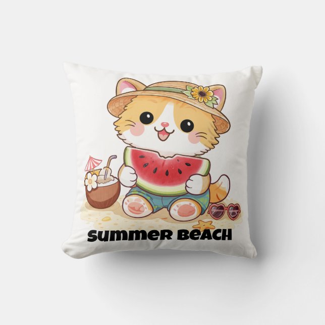 Reizende Strandkatze im Sommer Kissen (Vorderseite)