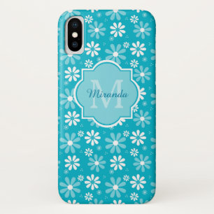 Reizende Türkis-Gänseblümchen-Blumen Monogramm und iPhone X Hülle