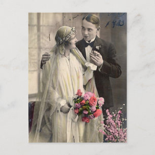 Reizende Vintage Antiquität Braut und Bräutigam Ka Postkarte
