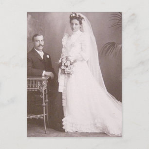 Reizende Vintage Antiquität Braut und Bräutigam Ka Postkarte