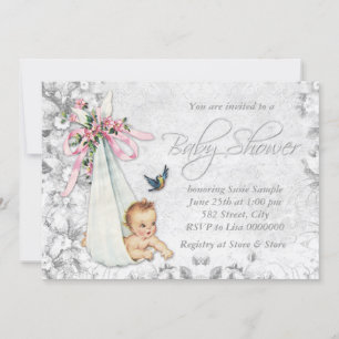 Reizende Vintage-Weiße Babyparty Einladung