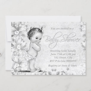 Reizende Vintage-Weiße Babyparty Einladung