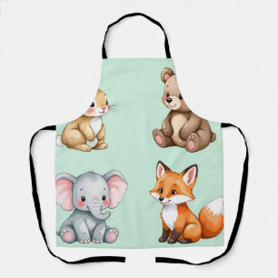 Reizende Wald-Baby-Tiere Pastell-Wasserfarbe Schürze