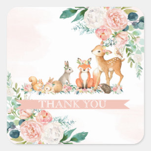 Reizende Waldwaldtier-Mädchen-Babyparty Quadratischer Aufkleber