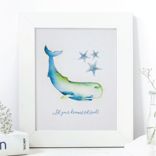 Reizende Wandkunst Wasserfarbe Blauwal Poster