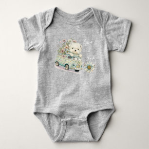 Reizende Wasserfarbe Naive Kunst Hund Auto Blumen Baby Strampler