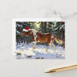 Reizende Weihnachts-Paint-Horse-Stute Winterwald Postkarte