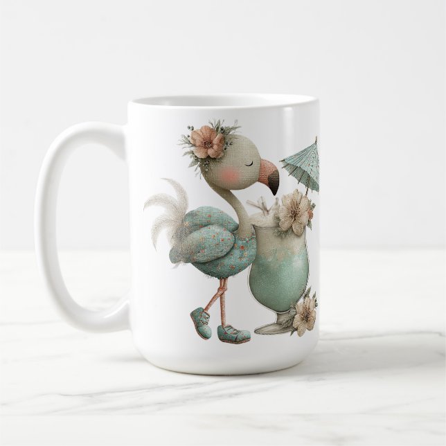 REIZENDER BLAUER FLAMINGO AM STRAND MIT SUNCASTLE KAFFEETASSE (Links)