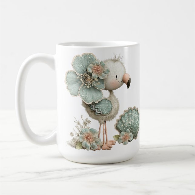 REIZENDER BLAUER FLAMINGO AM STRAND MIT SUNCASTLE KAFFEETASSE (Links)