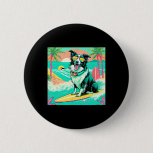 Reizender Border Collie Surft Grafik Strand Vibes Button