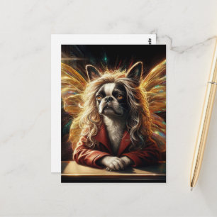 Reizender Boston Terrier Fee in einer roten Jacke Postkarte
