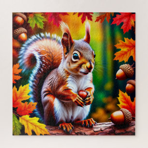 Reizender Cartoon-Eichhörnchen-Charakter im Wald Puzzle