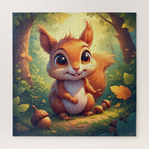 Reizender Cartoon-Eichhörnchen-Charakter im Wald Puzzle
