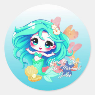 Reizender Chibi-Meeresjungfrauen-Aufkleber Runder Aufkleber