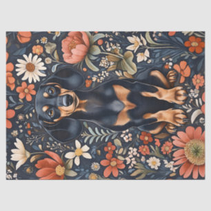 Reizender Dachshund Lebendige Blumen Decoupage Seidenpapier