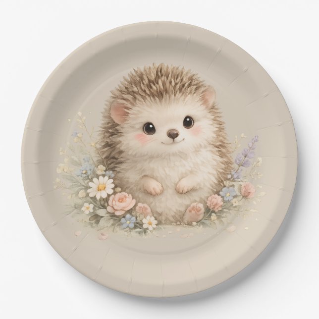 Reizender europäischer Garten mit Igel Pappteller (Vorderseite)