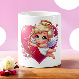 Reizender fliegender Cupido mit Herz und Pfeil Kaffeetasse