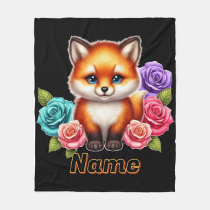 Reizender Fuchswelpe mit farbenfrohen Rosen im Wal Fleecedecke