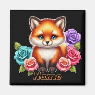Reizender Fuchswelpe mit farbenfrohen Rosen im Wal Magnet
