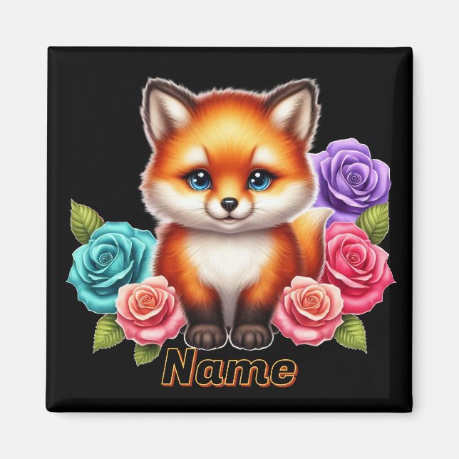 Reizender Fuchswelpe mit farbenfrohen Rosen im Wal Magnet (Vorne)
