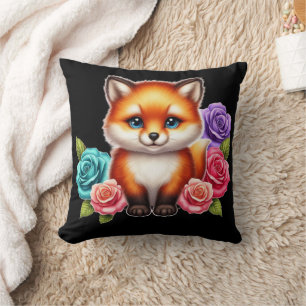 Reizender Fuchswelpe mit farbenfrohen Rosen Wald Kissen