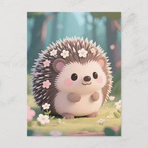 Reizender Igel mit Blumen Kawaii Wald Postkarte