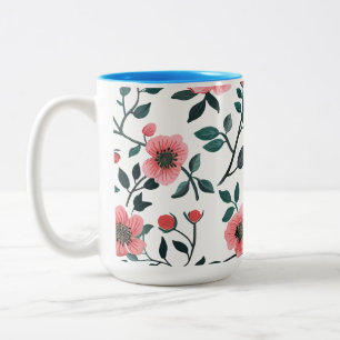 Reizender Kaffeebecher mit Blumenmuster Zweifarbige Tasse