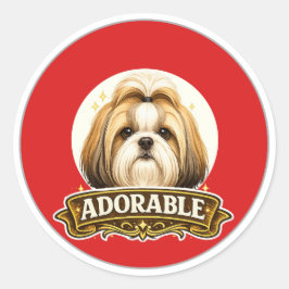 Reizender Shih Tzu-Hund im Vintage-Abzeichen Runder Aufkleber