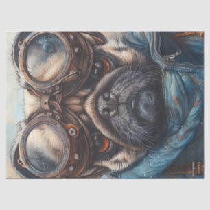 Reizender Steampunk-Mops-Hund mit Brille Decoupage Seidenpapier