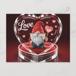 Reizender Valentins-Gnom in Kristallherz-Display  Postkarte