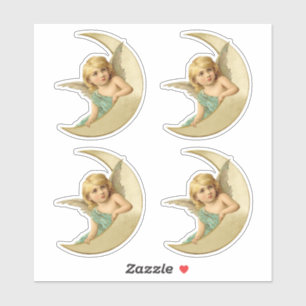 Reizender viktorianischer Engel, der auf dem Mond Aufkleber
