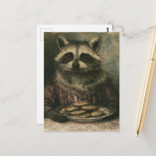 Reizender viktorianischer Waschbär, der Kekse isst Postkarte