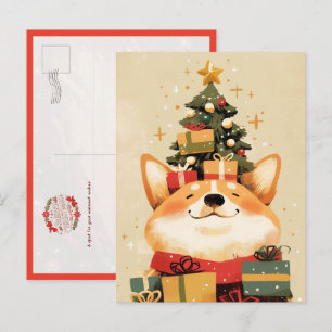 Reizender walisischer Corgi mit Weihnachtsgeschenk Postkarte