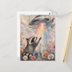 Reizender Waschbär und das UFO Postkarte