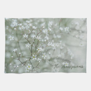 Reizendes Baby-Atem-Natur-Blumenfoto mit Namen Geschirrtuch
