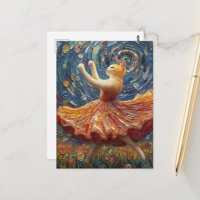 Reizendes Ballerina-Ginger-Kätzchen Postkarte (Vorderseite/Rückseite Beispiel)