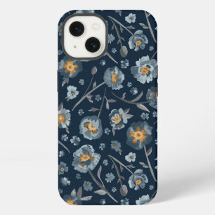Reizendes Blau Grau Gelb Mohn Blumenmuster C iPhone 13 Hülle