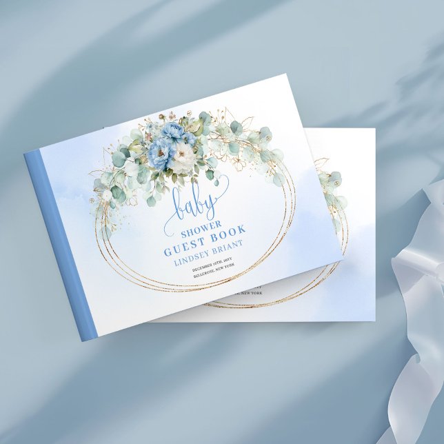 Reizendes Boho-Hellblumen-Baby-Shower-Gästebuch  Gästebuch (Lovely Boho Light Blue Flowers Baby Shower Guest Book)
